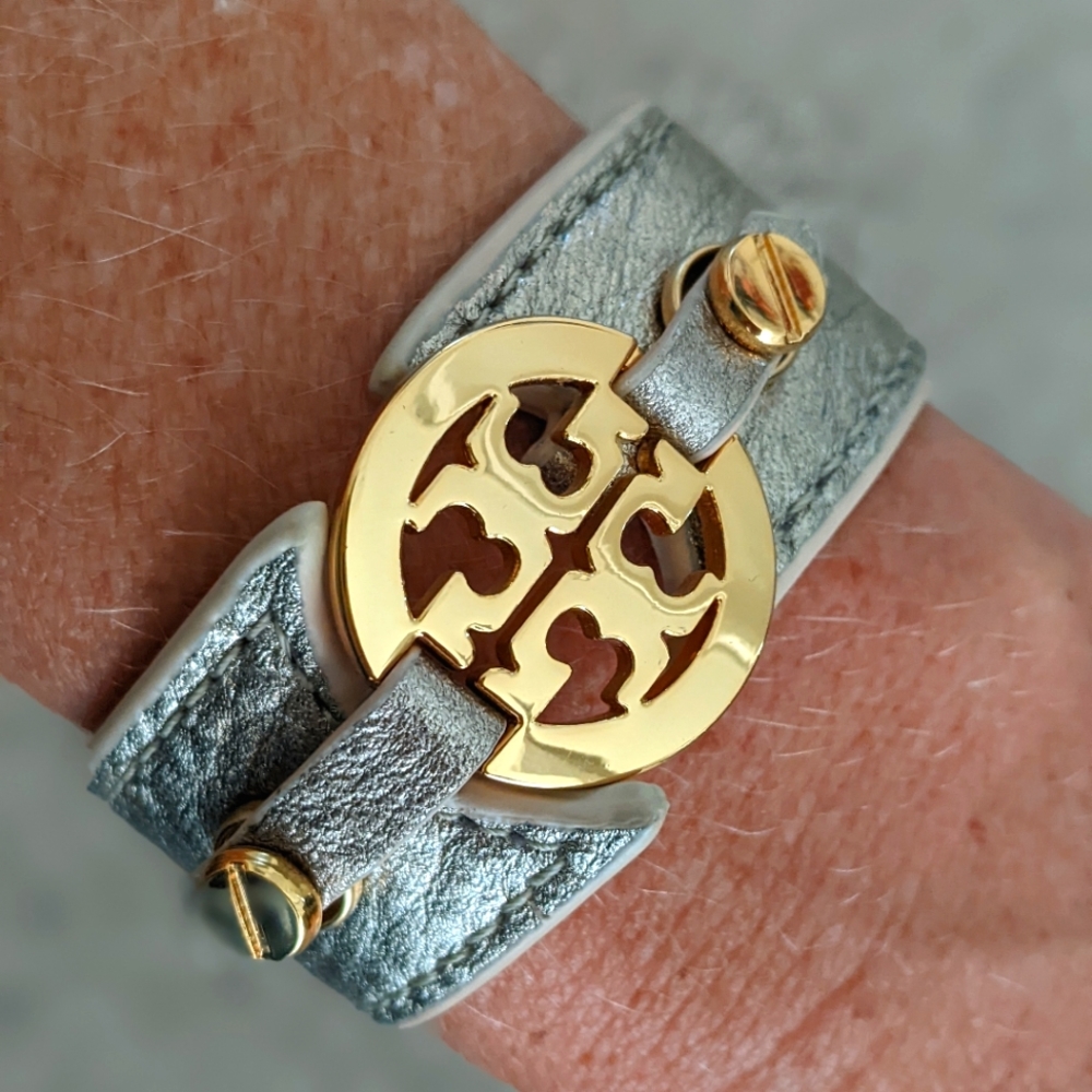 Tory Burch Leather Reva Logo Bracelet gold
